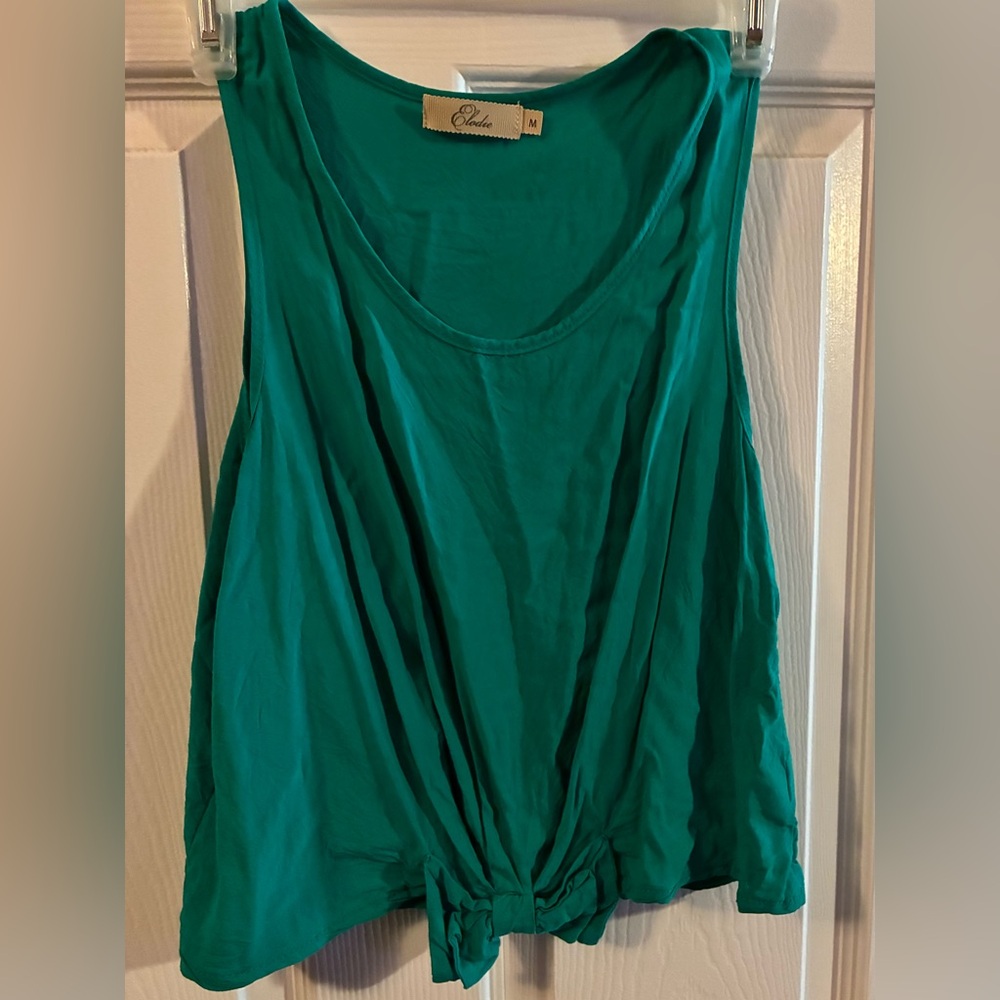 Elodie Vibrant Green Tie Front Bow Sleeveless Slight Crop Top with Round Neck